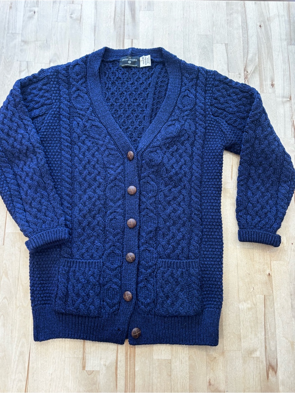 Aran Crafts Navy Cable-Knit Cardigan with Pockets